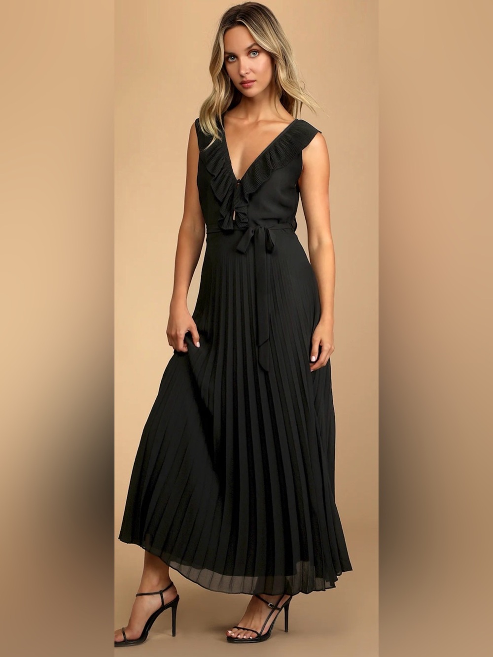 Lulus Loved By You Black Pleated Chiffon Maxi Dress - Picture 1 of 4